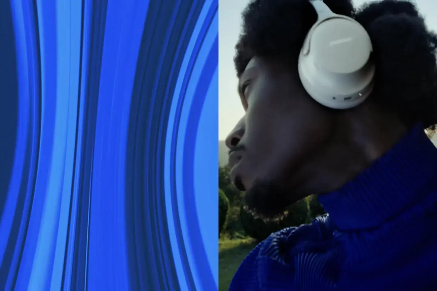 Bose sound-made-visible graphics: Blue frequency texture
