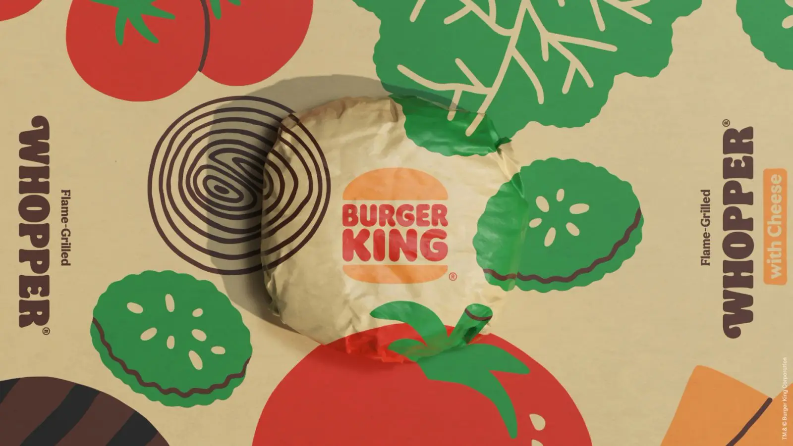 Burger King retro illustration system: Packaging ingredient pattern