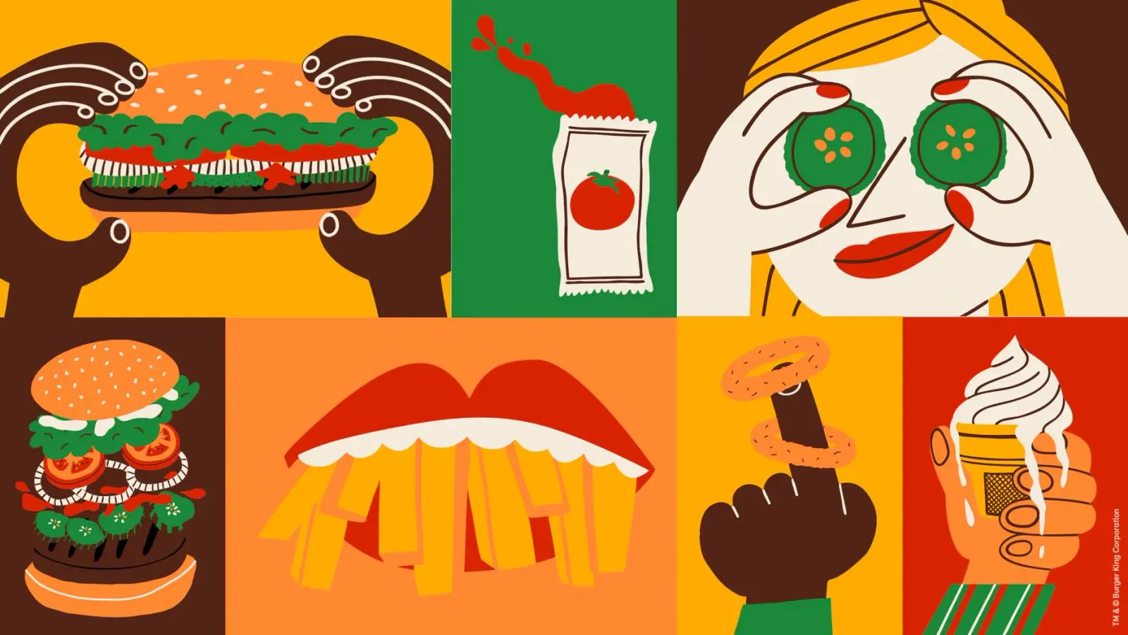 Burger King retro illustration system: Character-and-food tile set