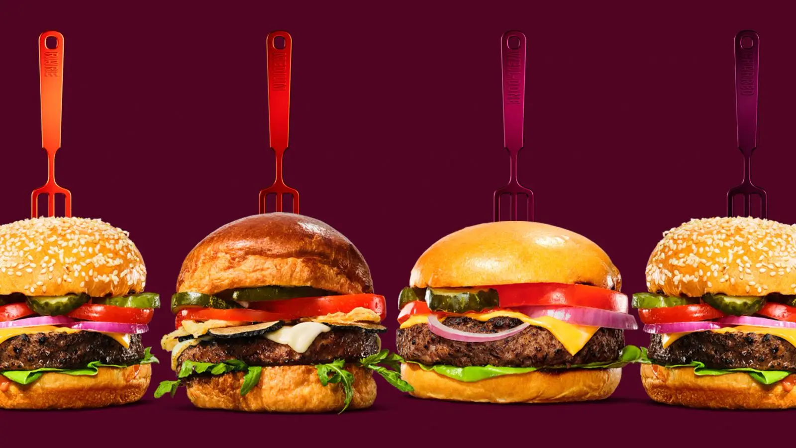 Impossible Foods appetite photography: Burger lineup