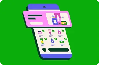 Instacart hand-drawn brand illustration: Mobile shopping card