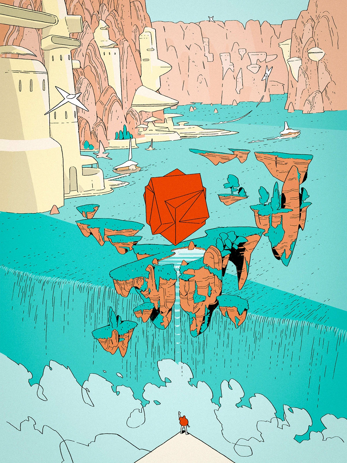 Robinhood future-focused line illustration: Climate-positive future