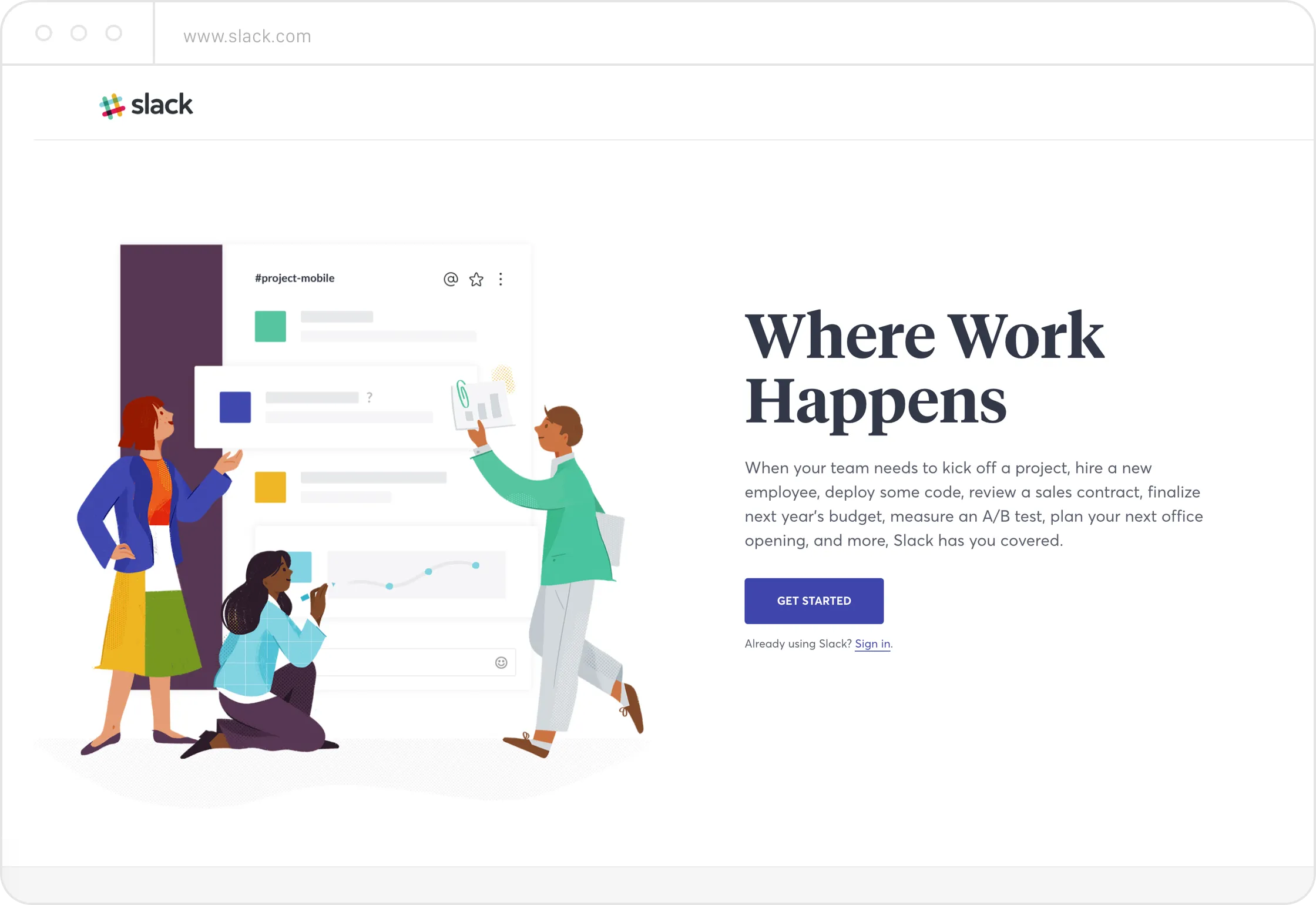 Slack hand-drawn illustration library: Homepage hero