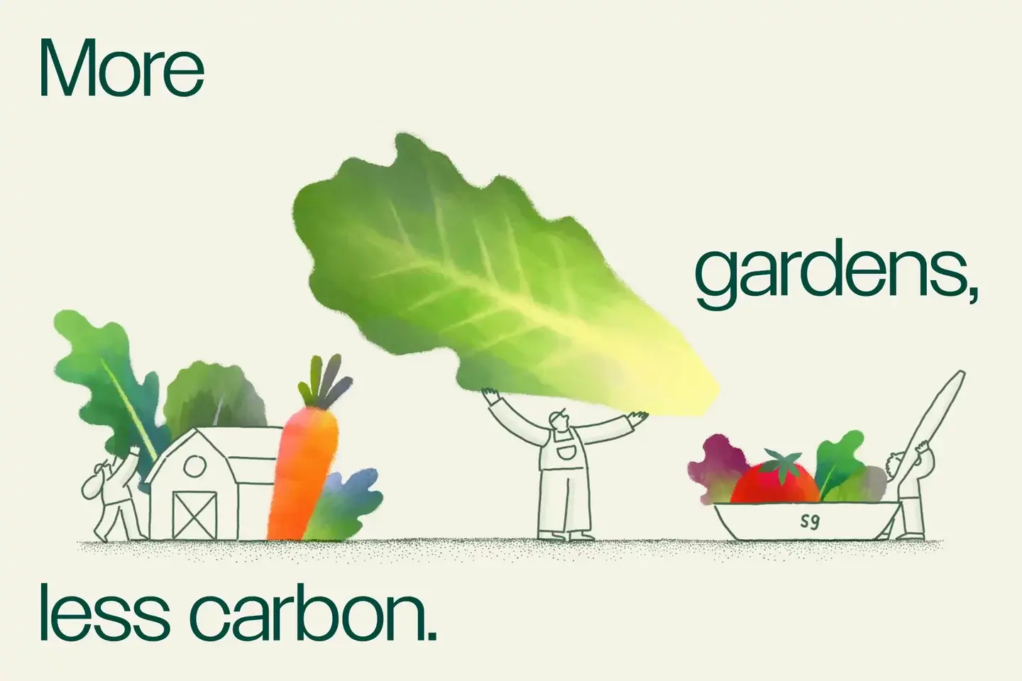 Sweetgreen cookbook illustration system: Garden impact scene