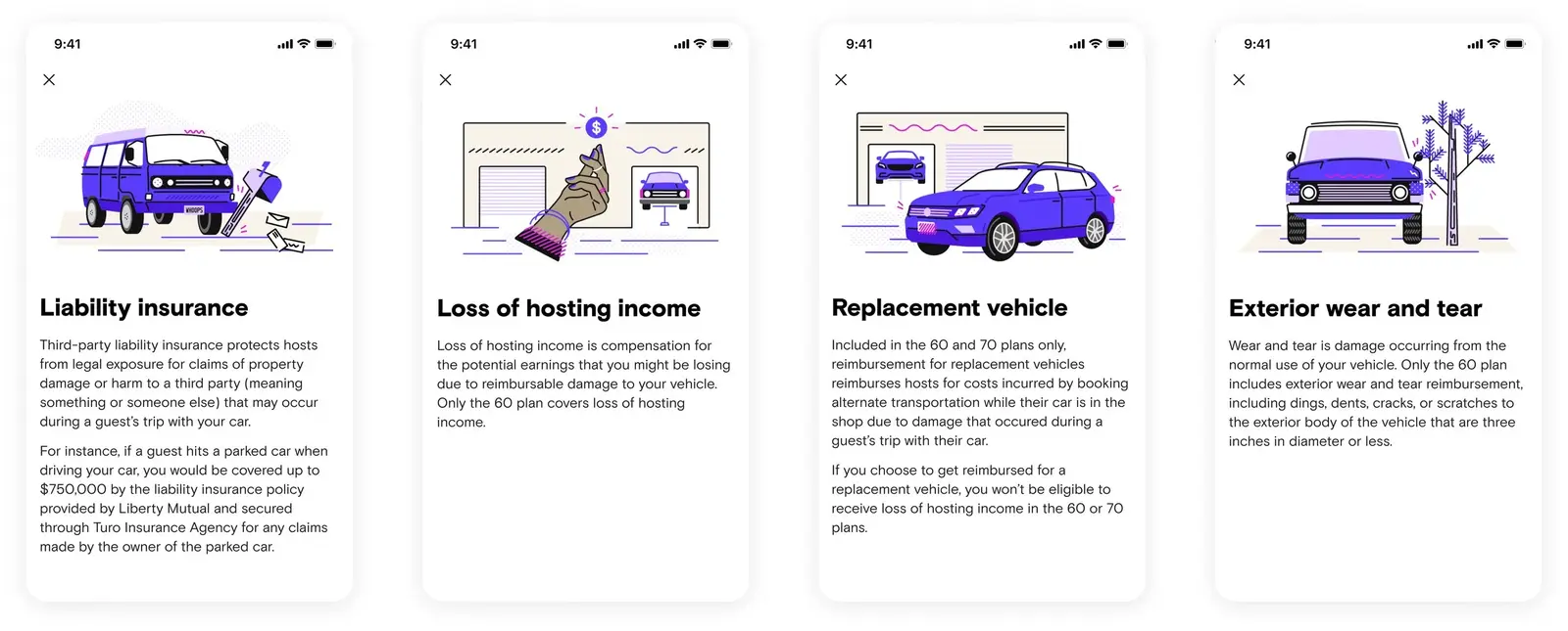Turo modular illustration library: Insurance product sequence