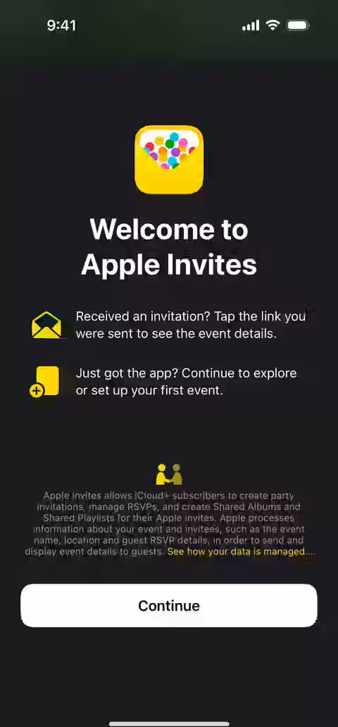 Apple Invites UI screen 1